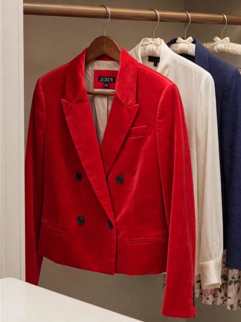 NWT J. Crew Cropped Double-Breasted Velvet Blazer in Fiery Red - Size 12